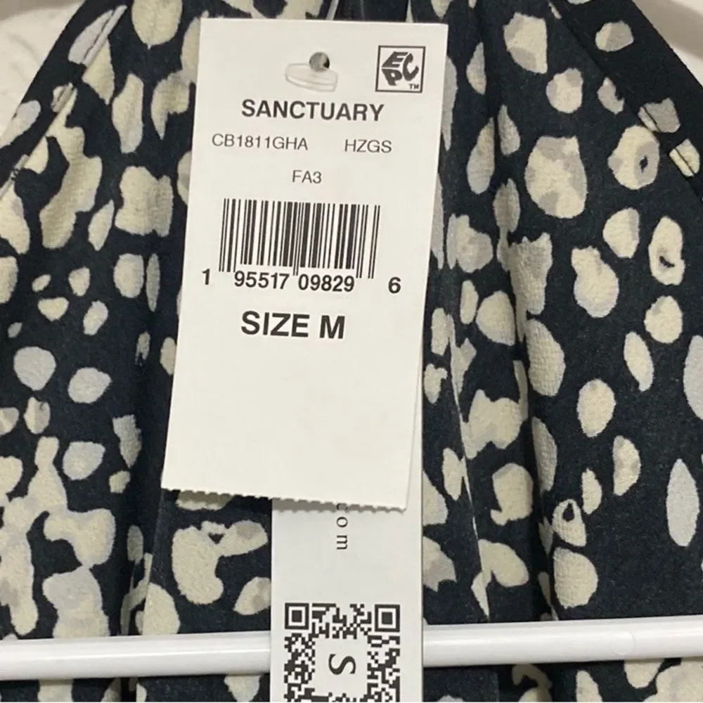 Sanctuary Black Cream Meadow Blouse Top in Hazed Graphic Spot Button Front small